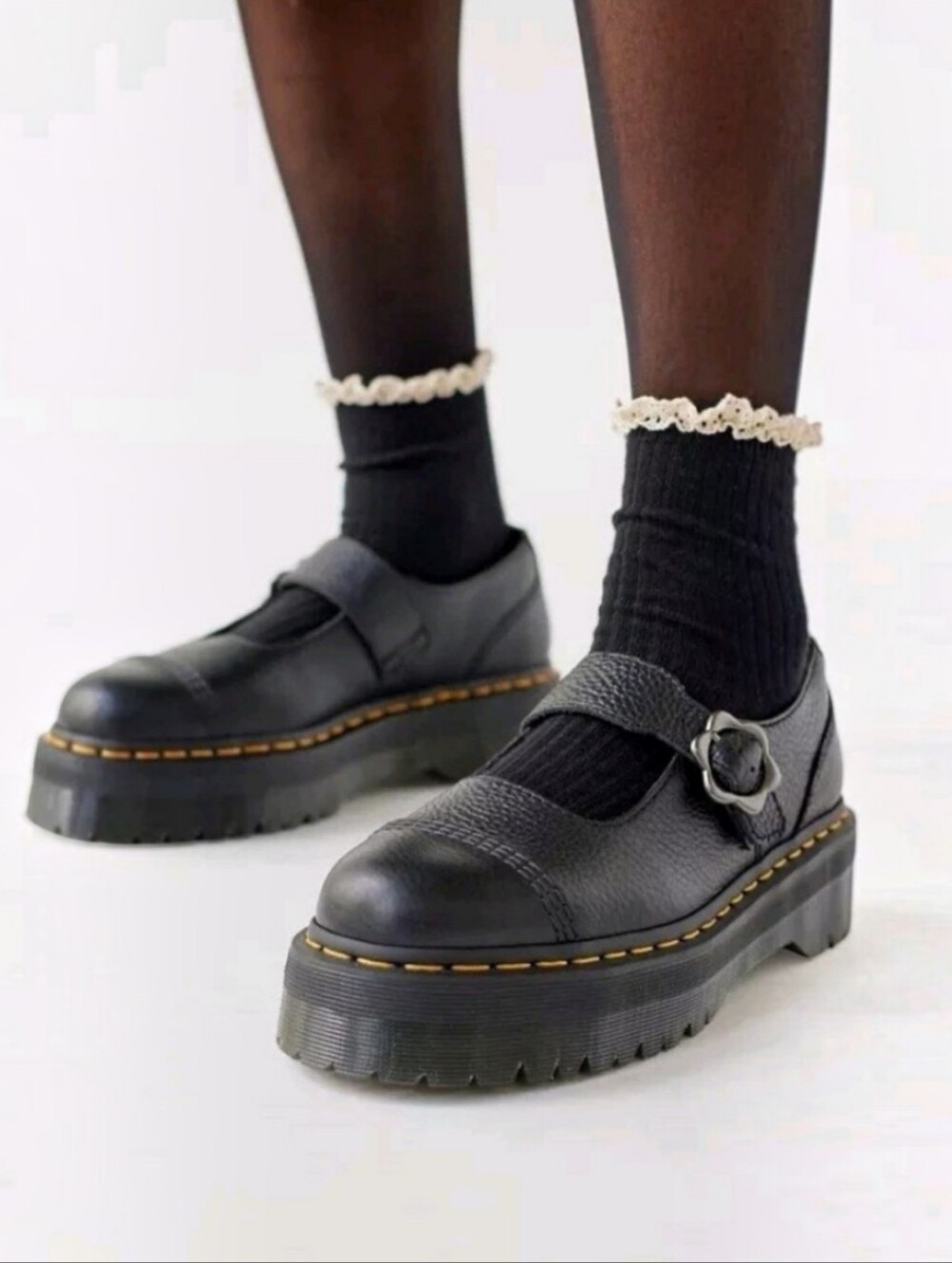 Dr. Martens Addina Quad Flower Buckle Black Leather Platform Mary Jane